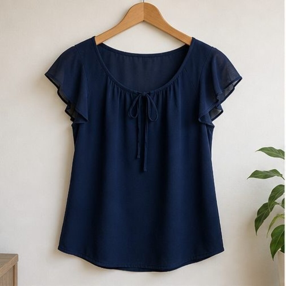 Navy V Neck Top
